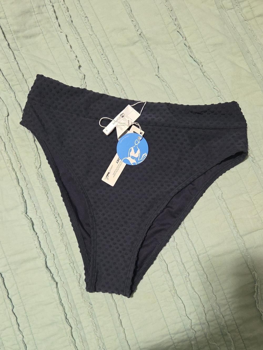 Cupshe Textured Navy Blue Bikini Bottoms - Medium